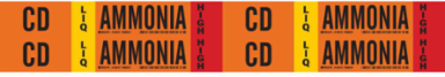 CD LIQ AMMONIA HIGH Pipe Marker, 1.125" H x 7" W, Card of 4 Each, Fits Pipes 0.75" Dia. Thru 2.375" Dia.