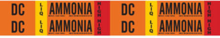 DC LIQ AMMONIA HIGH Pipe Marker, 1.125" H x 7" W, Card of 4 Each, Fits Pipes 0.75" Dia. Thru 2.375" Dia.