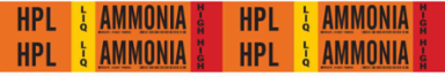 HPL LIQ AMMONIA HIGH Pipe Marker, 1.125" H x 7" W, Card of 4 Each, Fits Pipes 0.75" Dia. Thru 2.375" Dia.
