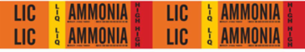 LIC LIQ AMMONIA HIGH Pipe Marker, 1.125" H x 7" W, Card of 4 Each, Fits Pipes 0.75" Dia. Thru 2.375" Dia.