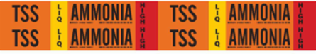 TSS LIQ AMMONIA HIGH Pipe Marker, 1.125" H x 7" W, Card of 4 Each, Fits Pipes 0.75" Dia. Thru 2.375" Dia.
