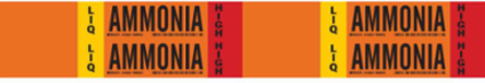 LIQ AMMONIA HIGH Pipe Marker, 1.125" H x 7" W, Card of 4 Each, Fits Pipes 0.75" Dia. Thru 2.375" Dia.