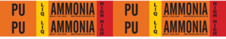 PU LIQ AMMONIA HIGH Pipe Marker, 1.125" H x 7" W, Card of 4 Each, Fits Pipes 0.75" Dia. Thru 2.375" Dia.