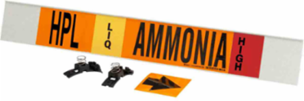 HPL LIQ AMMONIA HIGH Pipe Marker, 4" H x 24" W, Fits Pipes 8" Dia. or Larger
