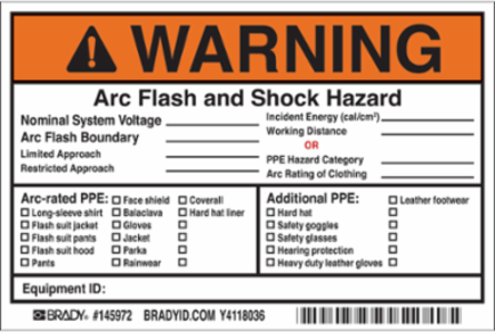 Arc Flash Safety Labels, 4 Inch H x 6 Inch W, Adhesive Vinyl, Pack of 5