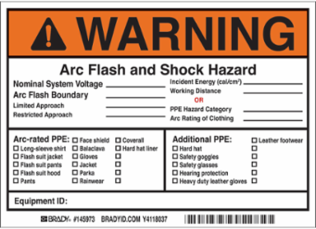 Arc Flash Safety Labels - Vinyl, 5 Inch x 7 Inch, Permanent Adhesive, Pack of 5