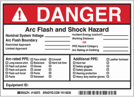 Arc Flash Labels, 5 Inch x 7 Inch, Adhesive Vinyl, Black/Red on White, Pack of 5