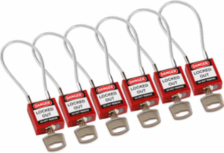 Compact Cable Padlocks - Keyed Alike, 4.2 Inch Shackle Clearance, Nylon Body