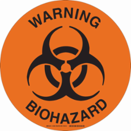 Anti-Skid Floor Sign 17 Inch Biohazard Warning, Vinyl, Black on Orange, 0.012 Inch D