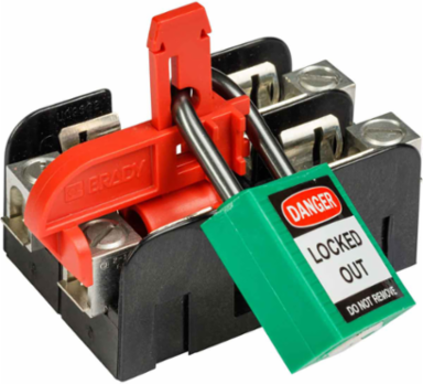 9/16 Inch Block Fuse Lockout, 2 Inch Length, Fits 2 Padlocks, Made of Fiberglass Reinforced Nylon