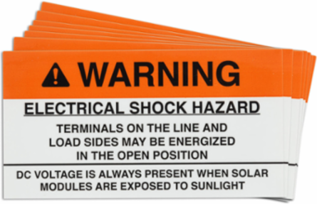 Pre-Printed SOLAR OPEN POS DC Warning Labels, 2"x3.75" Vinyl, 25Pk