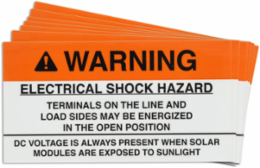 Pre-Printed SOLAR OPEN POS DC Warning Labels, 2"x3.75" Vinyl, 25Pk