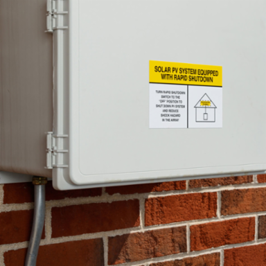 Pre-Printed SOLAR PV SYSTEM EQUIPPED WITH RAPID SHUTDOWN Labels, 4"x6" Vinyl, 25Pk