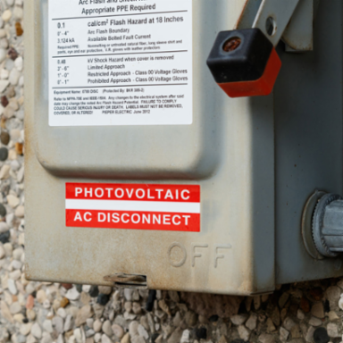 Pre-Printed SOLAR AC DISCONNECT Warning Labels, 1"x4" Vinyl, 25Pk