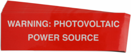 Pre-Printed SOLAR PV POWER SOURCE Warning Labels, 1"x6.5" Acrylic, 25Pk