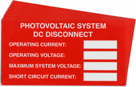 Pre-Printed SOLAR DC DISCON VAR Warning Labels, 2"x3.75" Vinyl, 25Pk