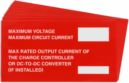 Pre-Printed SOLAR MAX VOLTAGE Warning Labels, 2"x3.75" Vinyl, 25Pk