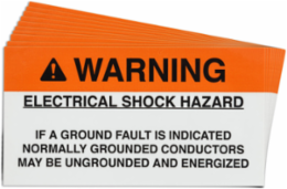 Pre-Printed SOLAR GROUND FAULT Warning Labels, 2"x3.75" Vinyl, 25Pk