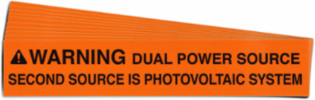 Pre-Printed SOLAR DUAL POWER Warning Labels, 1"x4" Vinyl, 25Pk