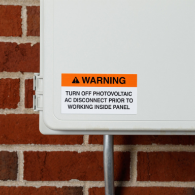 Pre-Printed SOLAR WRKNG INSIDE PNL Warning Labels, 2"x3.75" Vinyl, 25Pk