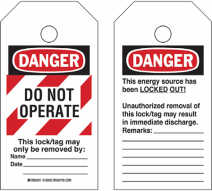 RipTag™ Safety Tag Roll Do Not Operate, 3" W x 5.75" H, Black/Red/White, 100/RL Diagonal Stripes