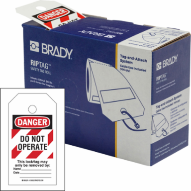 RipTag™ Safety Tag Roll Do Not Operate, 3" W x 5.75" H, Black/Red/White, 250/RL Diagonal Stripes