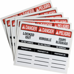 SafeKey Padlock Labels Vinyl, 1.12 Inch H x 1 Inch W, Trilingual, Pack of 6