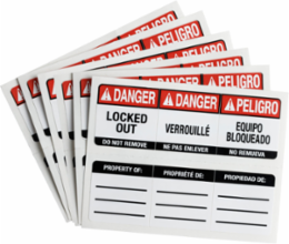 SafeKey Padlock Labels Vinyl, 0.89 Inch H x 1 Inch W, Trilingual, Pack of 6