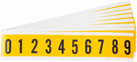 Vinyl Number Label Kit - 1 Inch H, Black on Yellow - 0 to 9, 250 Labels