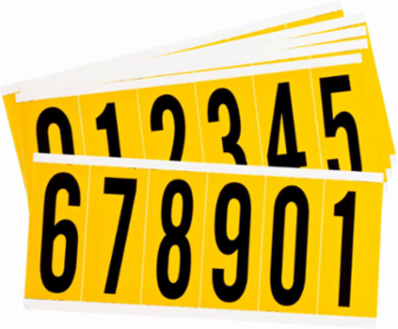 15 Series Vinyl Number Label Kit, 3.5 Inch H, Black on Yellow, 150 Labels