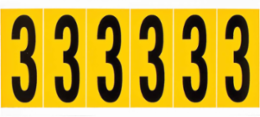 Pressure Sensitive Vinyl Number Labels, 2.938 Inch H, Black on Yellow, 150 Labels/Pack