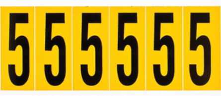 Pressure Sensitive Vinyl Number Labels, 2.938 Inch H, Black on Yellow, 150 Labels per Pack