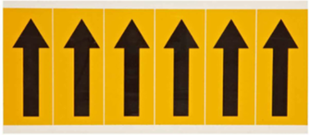 Pressure Sensitive Vinyl Arrow Labels 3.5 Inch H x 1.5 Inch W, Black on Yellow