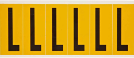 Pressure Sensitive Vinyl Letter Labels - 3.5" H x 1.5" W, Black on Yellow, L