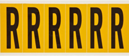 Pressure Sensitive Vinyl Letter Labels 3.5 Inch H x 1.5 Inch W Black on Yellow