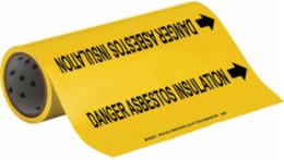 DANGER ASBESTOS INSULATION Pipe Marker, 30' H x 12" W, Roll of 30', Fits Pipes, 2.5" Dia. Thru 6" Dia.