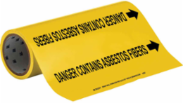 Pipe Marker: DANGER CONTAINS ASBESTOS FIBER, 30' H x 12" W, Roll of 30', Fits Pipes, 2.5" Dia. Thru 6" Dia.