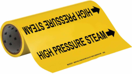 High Pressure Steam Pipe Marker, 30' H x 12" W, Roll of 30', Fits Pipes, 2.5" Dia. Thru 6" Dia.