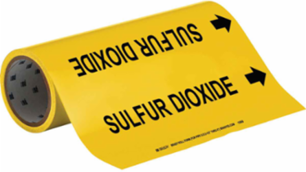 SULFUR DIOXIDE Pipe Marker, 30' H x 12" W, Roll of 30', Fits Pipes, 2.5" Dia. Thru 6" Dia.