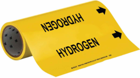 HYDROGEN Pipe Marker, 30' H x 12" W, Roll of 30', Fits Pipes, 2.5" Dia. Thru 6" Dia.
