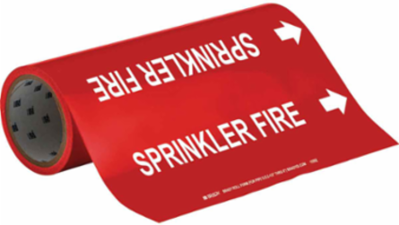 SPRINKLER FIRE Pipe Marker, 30' H x 12" W, Roll of 30', Fits Pipes, 2.5" Dia. Thru 6" Dia.
