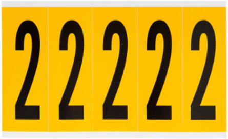 Pressure Sensitive Vinyl Number Labels - 3.875 Inch H, Black on Yellow, 125 Labels/Pack