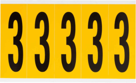 Vinyl Number Labels, 3.875 Inch H, Black on Yellow, Abrasion & Weather Resistant, 125 Labels/Pack
