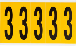 Vinyl Number Labels, 3.875 Inch H, Black on Yellow, Abrasion & Weather Resistant, 125 Labels/Pack