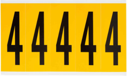Pressure Sensitive Vinyl Number Labels - 3.875 Inch H, Black on Yellow, 125 Labels/Pack