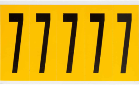 Pressure Sensitive Vinyl Number Labels, 3.875 Inch H, Black on Yellow, 125 Labels/Pack