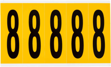 15 Series Vinyl Number Labels, 3.875 Inch H, Black on Yellow, 125 Labels/Pack