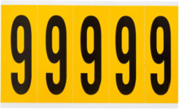 Pressure Sensitive Vinyl Number Labels, 3.875 Inch Height, Black on Yellow, 125 Pack