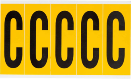 Pressure Sensitive Vinyl Letter Labels, 3.875 Inch H, Black on Yellow, Permanent Adhesive