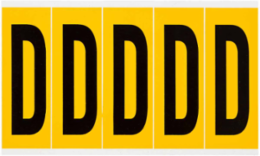 Pressure Sensitive Vinyl Letter Labels, 5 Inch H x 1.75 Inch W, Black on Yellow, D